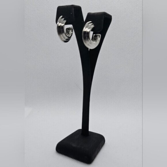 Silver Tone Cluster Hoop Earrings - Picture 3 of 6